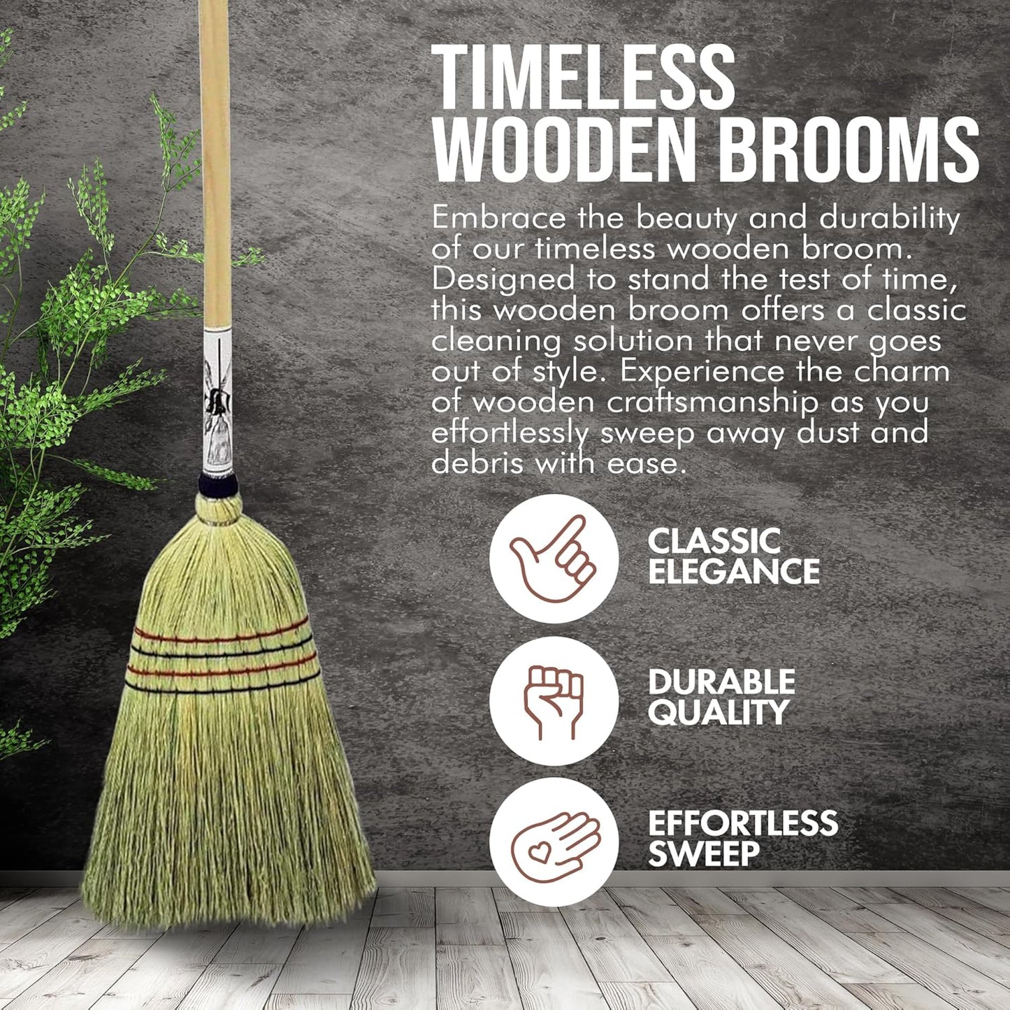 Handmade Amish Corn Broom with Wooden Handle – 57" Heavy Duty Broom for Courtyard, Lobby & Market, 100% Corn Fill Straw Broo'm, 4 Sews Indoor & Outdoor Bristle for Sweeping - Yellow