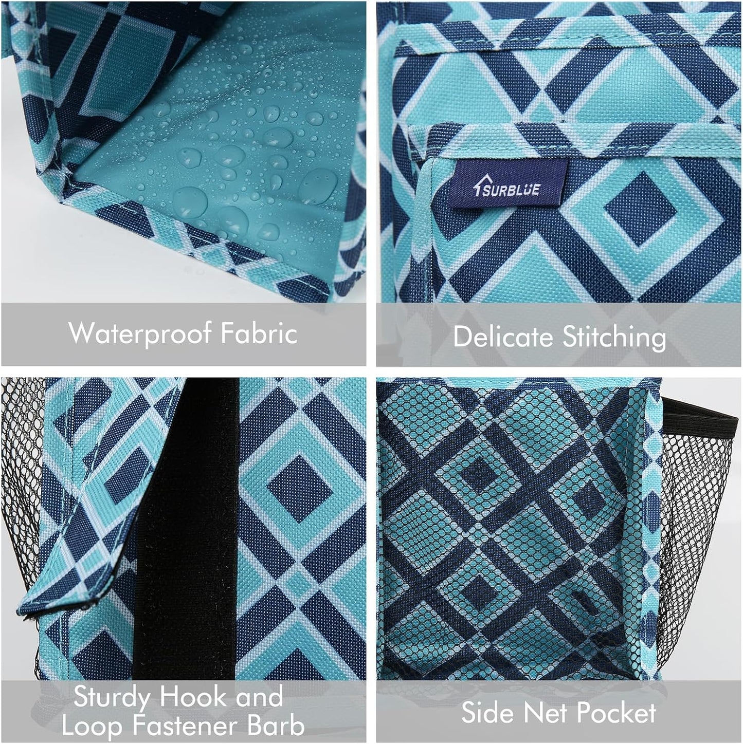 Surblue Bedside Caddy Hanging Bed Organizer Storage Bag Pocket for Bunk and Hospital Beds, College Dorm Rooms Baby Bed Rails, Camp 8 Pockets, (Large, Blue Plaid)