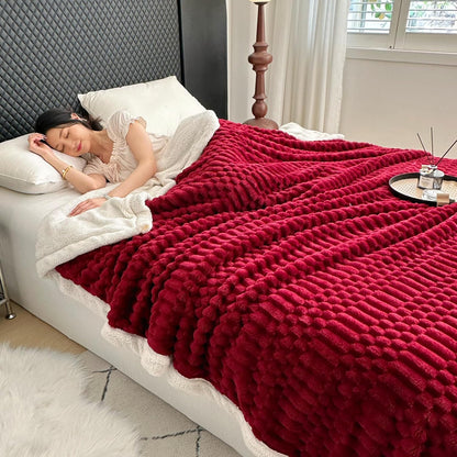 UKELER Sherpa Throw Blanket 60 × 80 inch, 470 GSM Striped Sherpa Fleece Blanket for All Season, Warm and Cozy Blankets for Couch Sofa Bed Office Camping, Red
