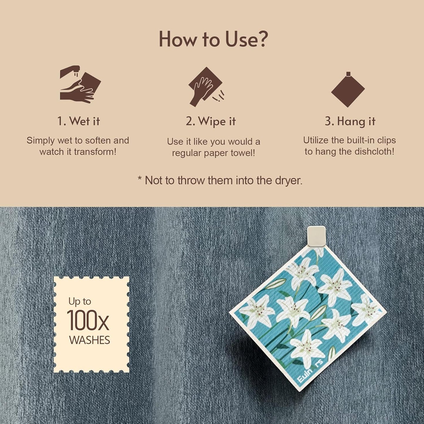 Swedish Dishcloths for Kitchen, 8 Pack Flower Reusable Paper Towels Washable, Non-Scratch Swedish Kitchen Towels, Super Absorbent Cellulose Dish Cloths, Eco Friendly Gifts