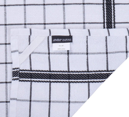 AMOUR INFINI Terry Cotton Kitchen Towels 4-Pack - Large 18 x 28 Inch, Absorbent & Soft Dish Towel with Hanging Loop, Washable Ideal for Cleaning, Drying (Black)