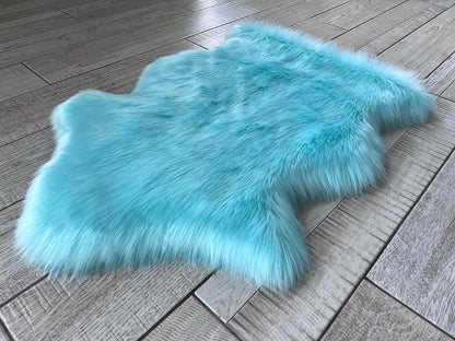 LAMBZY Faux Sheepskin Super Soft Hypoallergenic Free Shape Silky Shag Rug, Luxury Shaggy Plush Carpet for Bedrooms Living Kids Room Sofa Rugs (Blue, Single 2'x3')