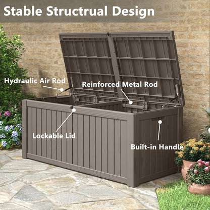 150 Gallon Resin Deck Box, Large Indoor and Outdoor Storage Box, Weatherproof and UV Resistant Outdoor Storage Box with Built-in Steel Beams for Patio, Cushions, Pool Supplies
