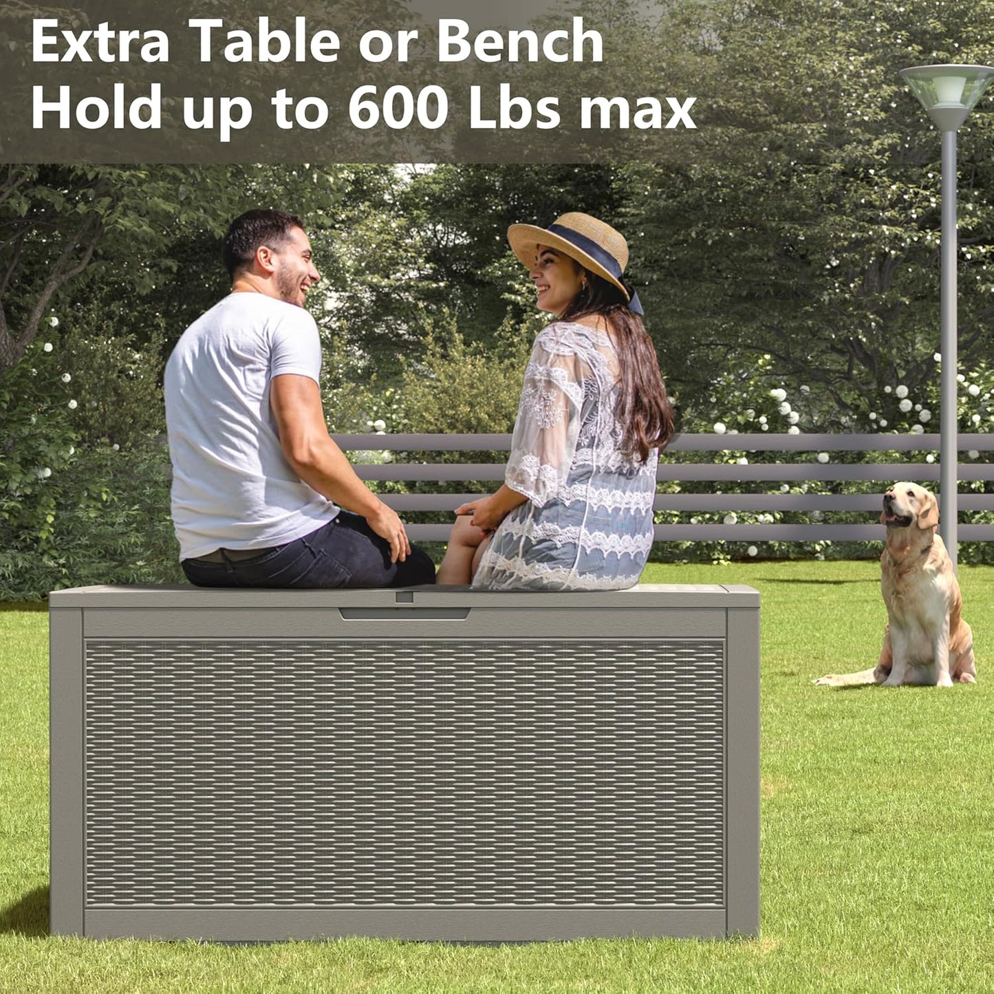 100 Gallon Deck Box Lockable Resin Outdoor Storage Box waterproof Outdoor Container for Patio Furniture Cushions, Pillow
