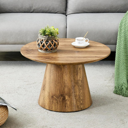 WILLIAMSPACE Round Coffee Table with Wooden Base, Modern Wood Small Circle Coffee Table Center Table with Natural Wood Grain Surface, Accent Side End Table for Living Room Apartment, φ25.6