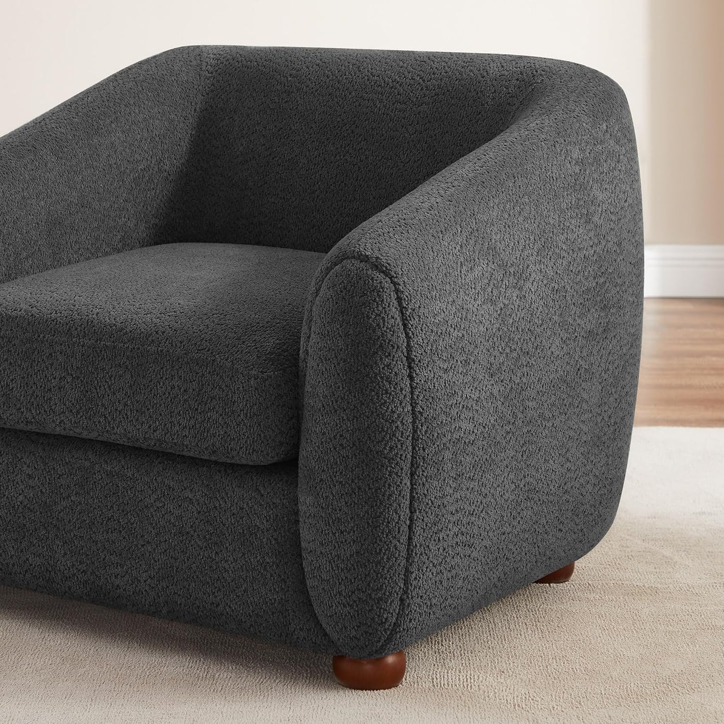 Modern Accent Chair for Living Room, Upholstered Armchair with Boucle Fabric, Single Sofa Chair with Solid Wood Legs, Boucle, Dark Grey