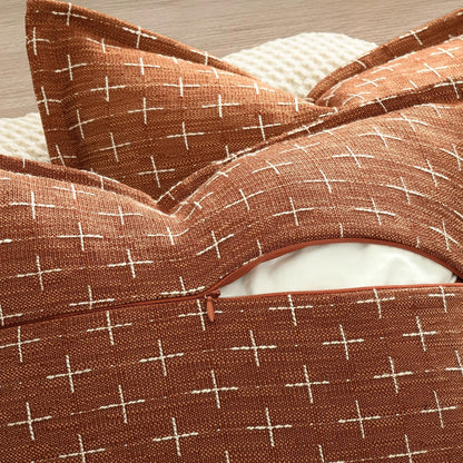 ZWJD Fall Throw Pillow Covers 26x26 Set of 2 Soft Polyester Textured Rust Pillow Covers with Stylish Flange Edge Cozy Farmhouse Throw Pillows for Couch Bed Sofa Living Room Fall Decor