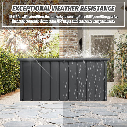 Domi Deck Box 190 Gallon, Waterproof Lockable Steel Outdoor Storage Container for Outside Cushions, Garden Tools and Pools Equipment, Gray