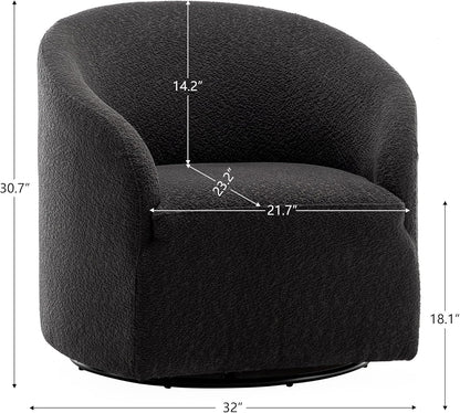 KINWELL 32" Wide Modern Boucle Swivel Barrel Chair, No Assembly Round Upholstered Swivel Accent Armchair for Living Room, Bedroom, Office (Black)