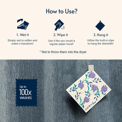 Swedish Dishcloths, 8 Pack Reusable Paper Towels with Clips, Non-Scratch Swedish Dish Towels for Kitchen, Super Absorbent Cellulose Dish Cloths, No Odor Cleaning Rags