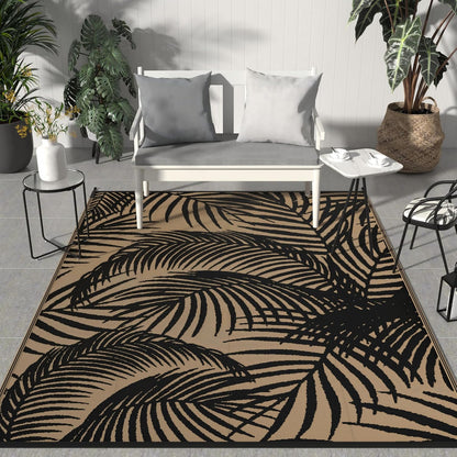 GENIMO Outdoor Rug 5' x 8' Waterproof for Patio Clearance, Reversible Plastic Straw Camping Carpet, Lightweight Mats for Rv, Backyard, Deck, Porch, Picnic, Beach, Balcony, Black & Brown
