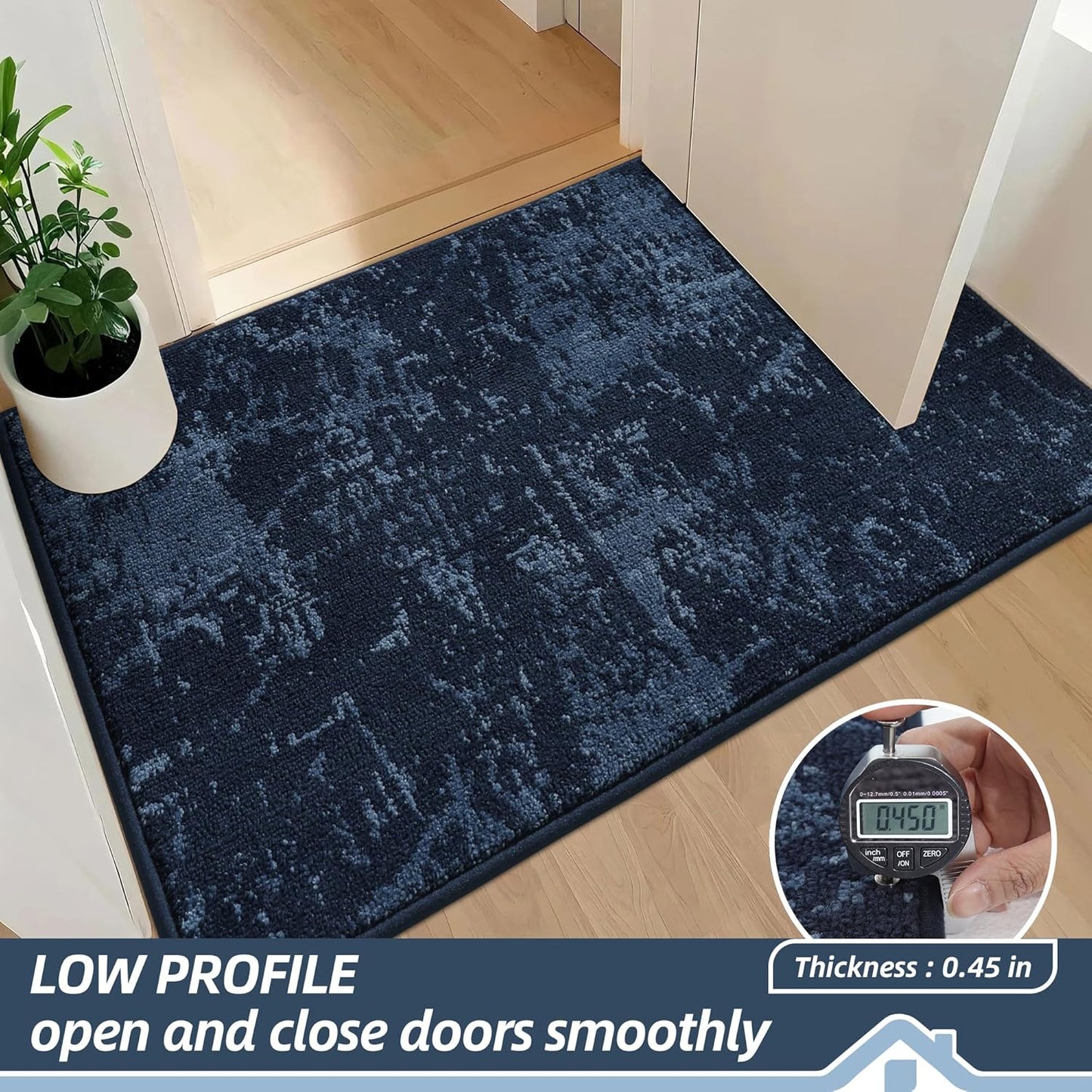 BEQHAUSE Dirt Trapper Door Mat 24"x36" Non-Slip Door Mats Washable Entryway Rugs Stain Resistant Doormat Absorbent Welcome Floor Mat for Front Back Door, Muddy Wet Shoes & Paws,Blue