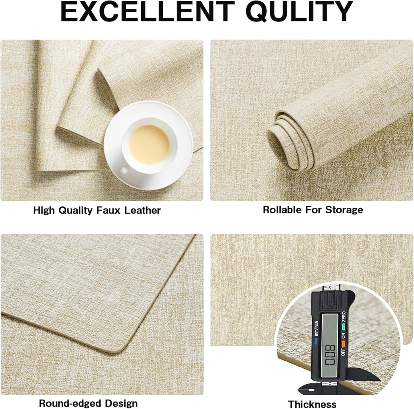 Chrysameld Vinyl Placemats Set of 4 - Faux Leather 100% Waterproof Oil-Proof Wipeable PU Place Mats, Heat Resistant Anti Slip Reversible Table Mats for Indoor & Outdoor Use,(17×12Inch, Beige)