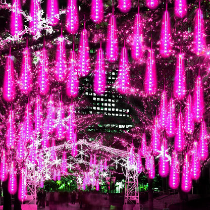 【2 Pack】 Christmas Lights Meteor Shower Rain Lights 12inch, Totally 20 Tube 480 LEDs Icicle Lights Outdoor Raindrop Lights for Xmas Halloween Wedding Party Tree Holiday Decoration, Pink