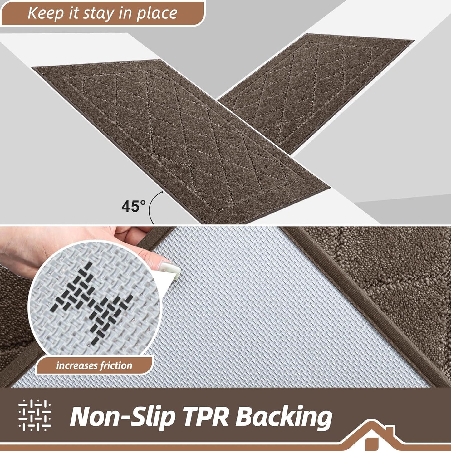 BEQHAUSE Dirt Trapper Door Mat 24" x 36", Doormat Non-Slip Entryway Rugs Washable, Dog Door Mat Stain Resistant and Absorbent Welcome Floor Mat for Front Back Door, Muddy Wet Shoes & Paws, Light Brown