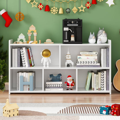 Book Shelf Set of 2, 5 Cubes Storage Organizer, Freestanding White Bookshelf Cube Shelf for Bedroom, Living Room, Home Office, Open Bookshelf Wooden Bookcase