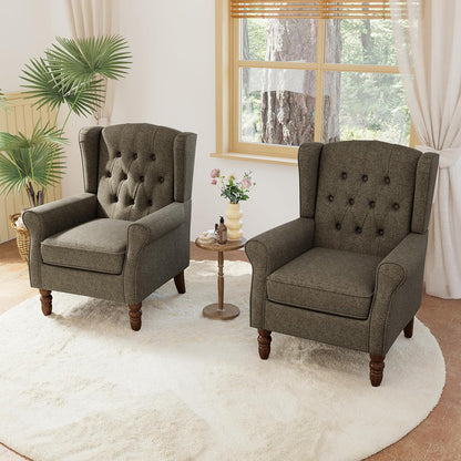 Lumibee High Back Accent Chair Set of 2,Upholstered Wingback Armchair with Solid Wood Legs for Small Spaces,Comfy Single Sofa Chair for Living Room,Bedroom,Office-Taupe