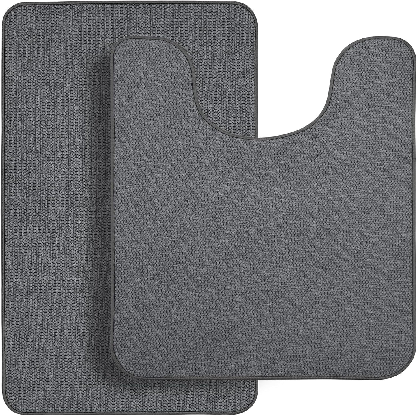 Bathroom Rugs Set 2 Pieces,Thin Bathroom Mats,Toilet Rugs,Quick Dry,Non-Slip,Machine Washable,Low Pile,Absorbent Bath Mats,Shower,Sink,Home Decor Accessories.Dark Grey,1'5"x2'3"+1'8"x2" U Shape