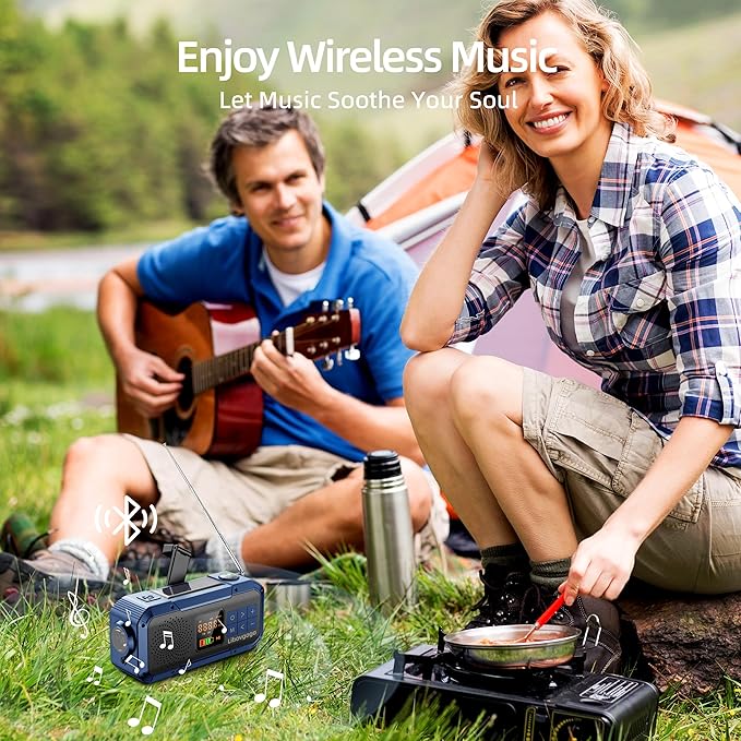Emergency Weather Radio with IPX5 Waterproof Portable Bluetooth Speaker,USB-C Solar Hand Crank,NOAA Alarm AM FM Radio,Flashlight,SOS Alarm,2000mAh Cell Phone Charger for Camping Survival