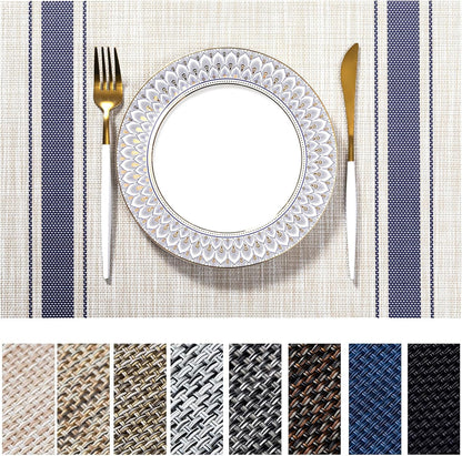 LEXMORE Placemats Set of 6 Vinyl/Plastic Woven Place Mats for Kitchen Table Indoor/Outdoor Washable Placemat Wipeable Dining Table Mats(Blue Skyline)