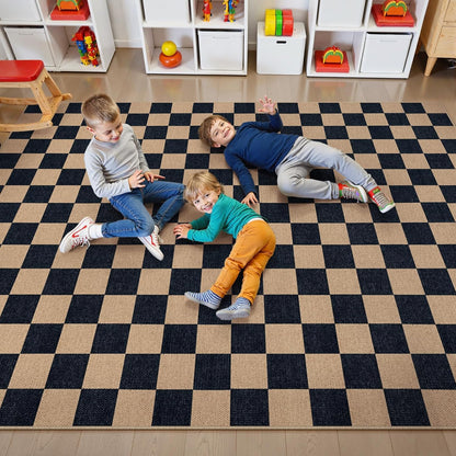 Lahome Checkered Easy Jute Rug, 9x12 Area Rug for Living Room Indoor Outdoor Carpet, Farmhouse Neutral Non Slip Non Shedding Stain Resistance Floor Carpet for Patio Dining Room Backyard