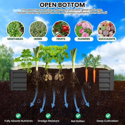 Galvanized Raised Garden Bed Outdoor, 2 Pcs 6x3x1FT Outdoor Large Planter Raised Beds Open Base with Safety Edge and Glove for Vegetables Flowers Ground Planter, Dark Gray