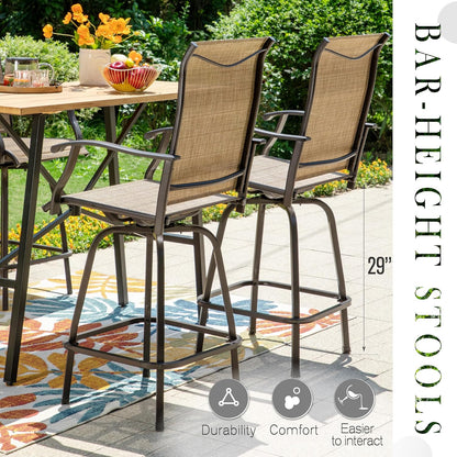 Sophia & William Outdoor Bar Set, Patio Bar Table and Chairs Set, Bar Height Patio Set - 4 x Swivel Bar Chairs(Brown), 1 x Rectangular Bar Table(Black)