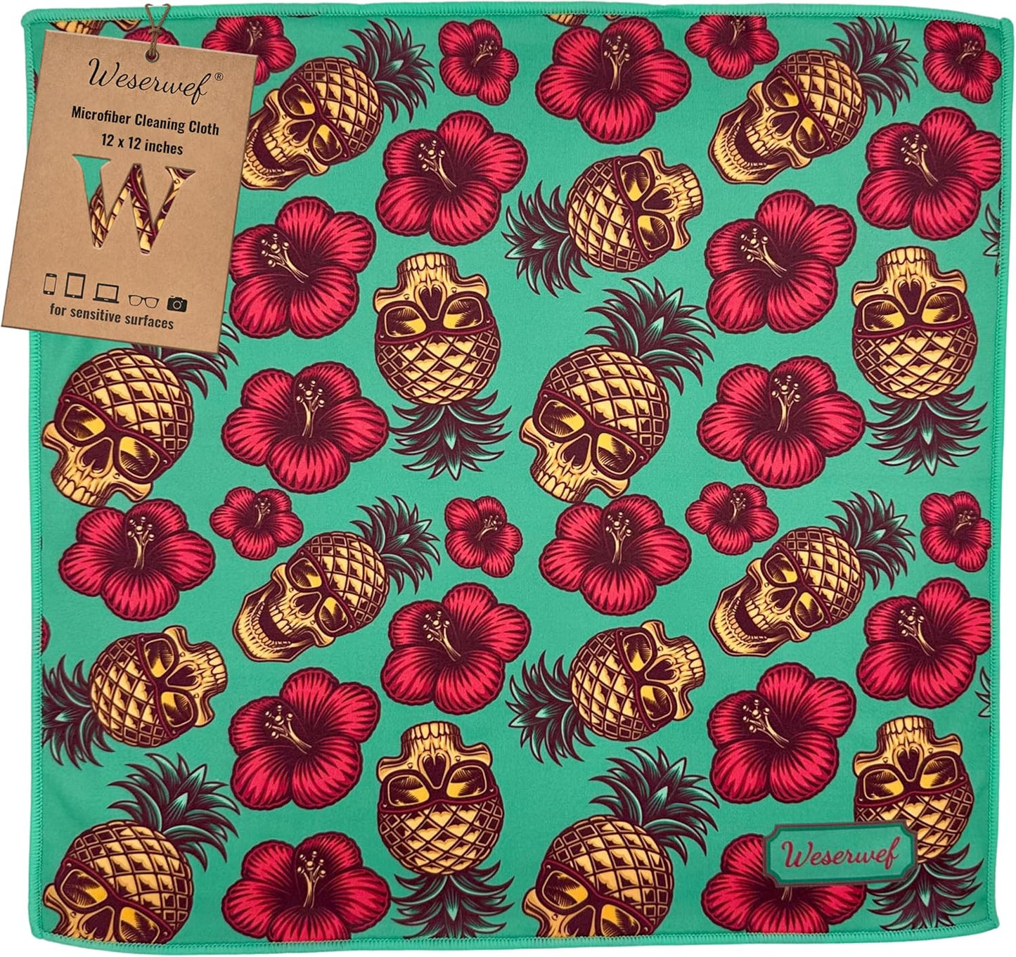 WESERWEF Design Microfiber Glasses Cleaning Cloth – Premium Cleaning Cloth for Eyeglasses, Screens, Tablets, Cameras & Lenses, 12" x 12", Ultra-Soft & Scratch-Free (Skull)