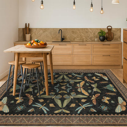 Washable 5x7 Black Rug for Living Room - Foyer Rugs for Entryway, Bedroom, Home Office, Gothic Witchy Insect Bug Floral Retro Indoor Décor