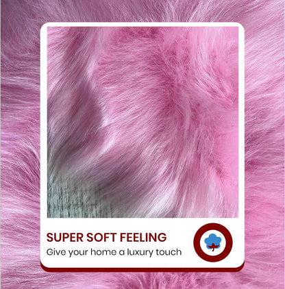 LAMBZY Faux Sheepskin Super Soft Hypoallergenic Free Shape Silky Shag Rug, Luxury Shaggy Plush Carpet for Bedrooms Living Kids Room Sofa Rugs (Pink, Decto 10 Pelts 6'x10')