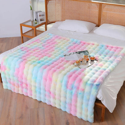 UKELER Colorful Faux Fur Throw Blanket Twin Size, Large Super Soft Fluffy Bed Blankets Throws for Bedroom, Living Room, Couch, Sofa, Office, Camping Plush Furry Blanket 60''x80''