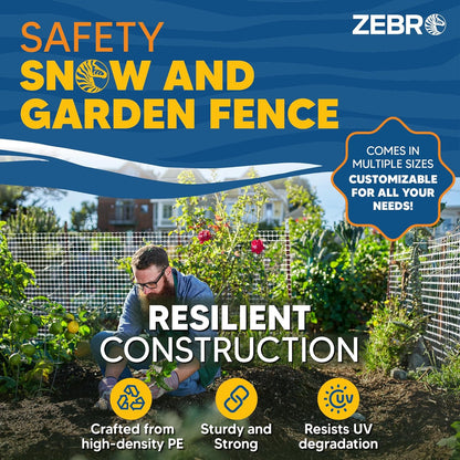 ZEBRO 4' x 100' White Plastic Garden Fence Roll – Light Duty Mesh Fencing for Temporary Fence, Snow, Garden Netting, Animal Barrier, Agricultural Fencing & Lawn Protection