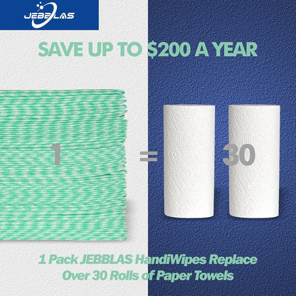 JEBBLAS 100Pack Reusable Cleaning Cloths 11.8‘’x11.8‘’ Handi Wipes Reusable Cloths Dry Cleaning Cloths Dish Towel Dish Cloths for Kitchen, Green