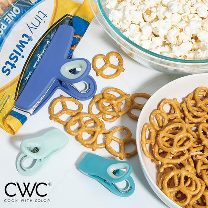 COOK WITH COLOR Bag Clips - Heavy Duty Chip Clip and Refrigerator Magnet Clips for Food Storage with Air Tight Seal Grip, Bright Blue, Pack of 8