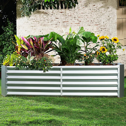 Land Guard Metal Raised Garden Bed for Gardening, 8x4x1.5ft Galvanized Raised Garden Bed, Planter Boxes Outdoor for Vegetables, Fruits and Flowers (Silver)