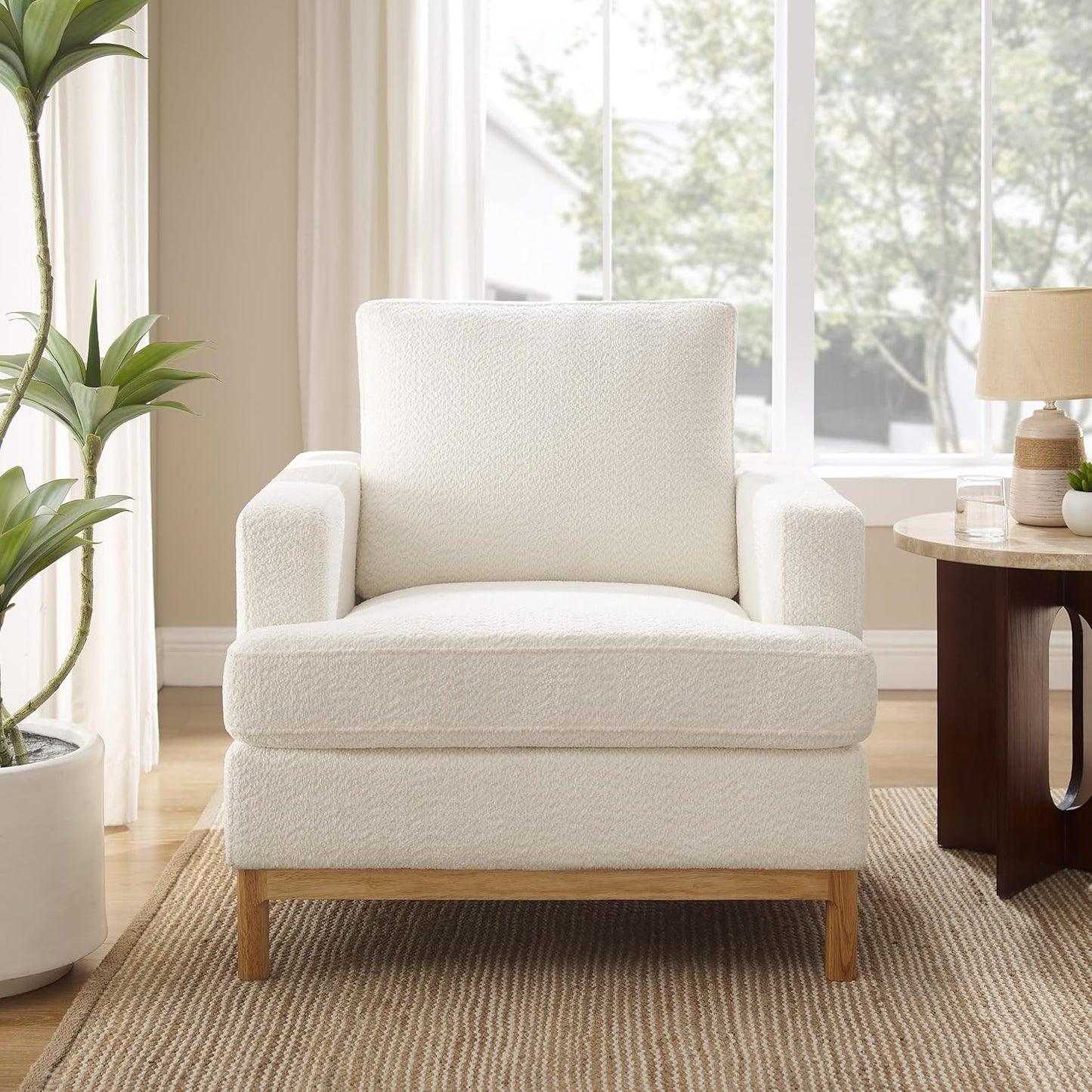 Oversized Accent Chair, Mid Century Modern Upholstered Armchair for Living Room, Comfy Chair for Bedroom Reading Chair, Single Sofa for Small Space with Rubberwood Base