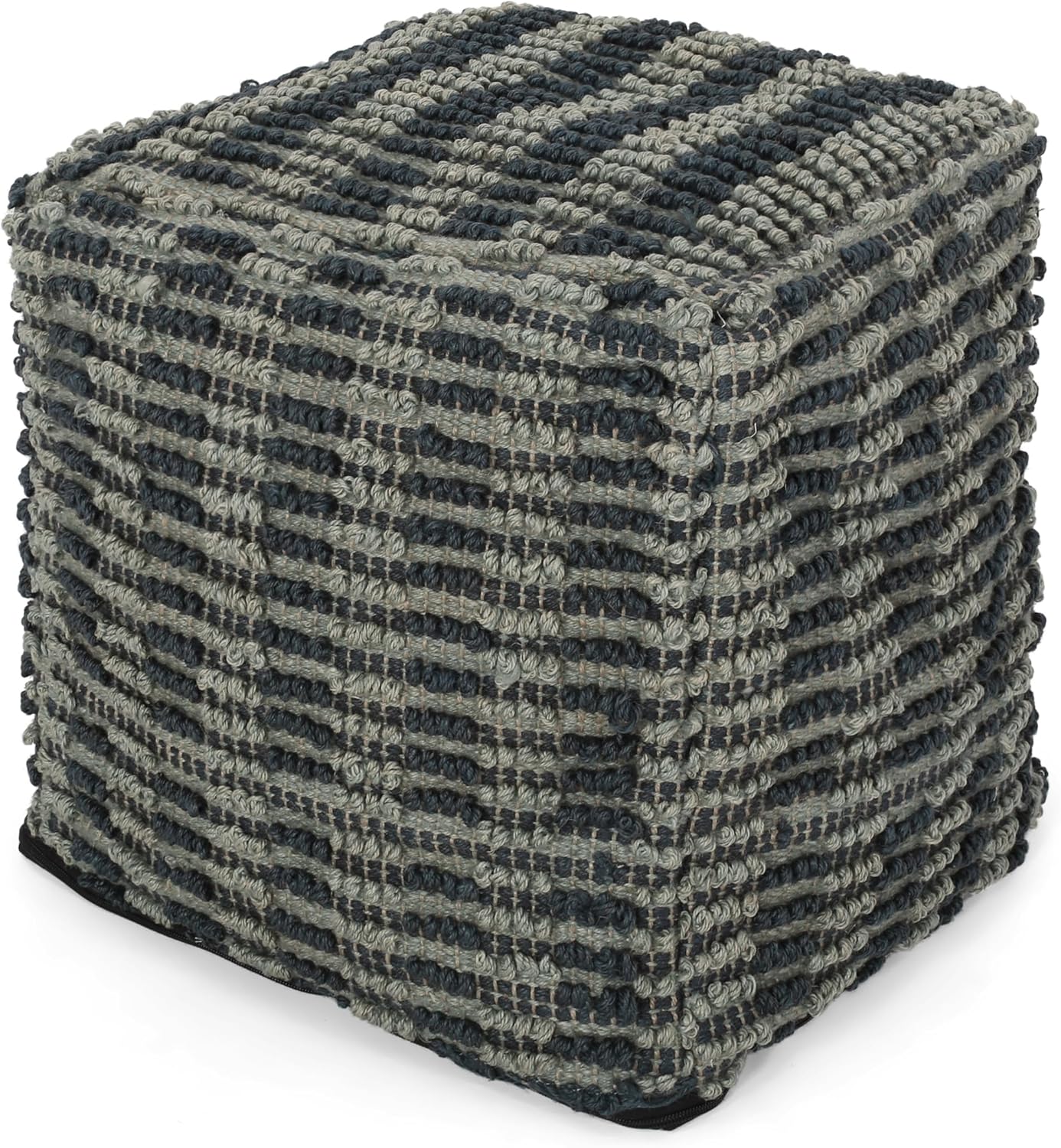 GDFStudio Boho Handmade Fabric Cube Pouf Ottoman Foot Stool - Bean Bag Floor Chair - Foot Rest Couch for Living Room Bedroom,Blue, Teal and Natural,15.75""x15.75""x15.75"", 312725N