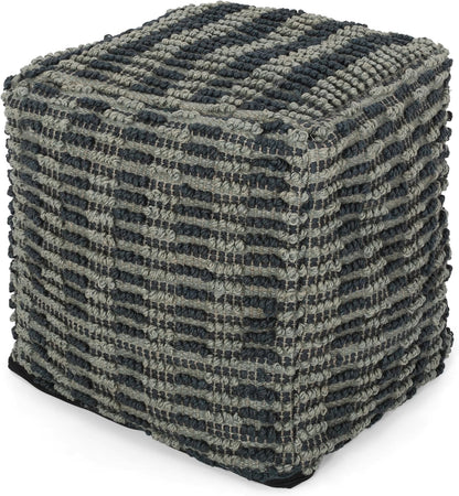 GDFStudio Boho Handmade Fabric Cube Pouf Ottoman Foot Stool - Bean Bag Floor Chair - Foot Rest Couch for Living Room Bedroom,Blue, Teal and Natural,15.75""x15.75""x15.75"", 312725N