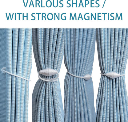 2 PCS Magnetic Curtain Tiebacks, European Style Convenient Drape Tie Backs Holdbacks for Thin or Thick Home & Office Window Draperies, No Tools Required-Wite