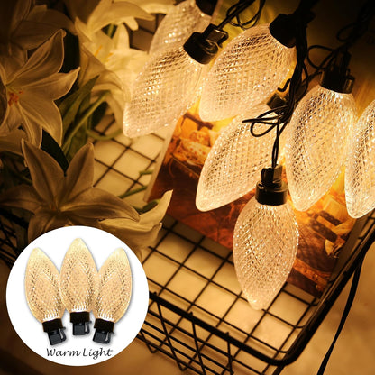 AWQ 10 LED 24.6FT Christmas Pathway Lights, Multi & Warm Color Pinecone Marker Lights with 10 Steel Stake & 11 Modes, Connectable Ground Light for Lawn, Patio, Walkway, Sidewalk (10)