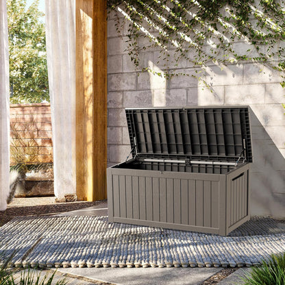 270 Gallon Lockable Resin Deck Box, Waterproof & UV-Resistant Outdoor Storage Box for Outdoor Cushion Storage, Garden Tools & Pool Accessories Storage, Gray