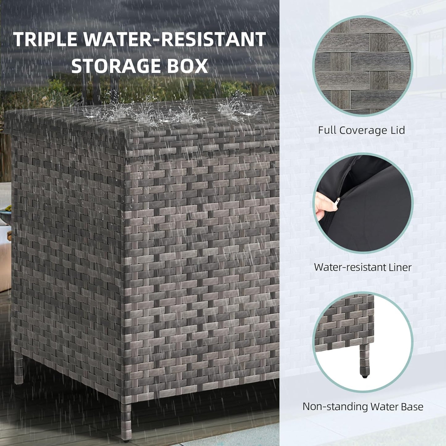 YITAHOME 230 Gal Outdoor Storage Box, XXL All-Weather Wicker Deck Box for Patio Furniture, Cushions, Pool Accessories and Garden Tools - Grey