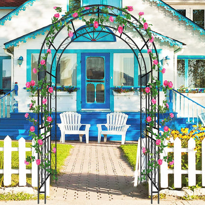 Metal Garden Arch 90.55" H Garden Arbor Trellis Climbing Plants Support Pattern Arch Outdoor Lawn Wedding Party Events Archway Black