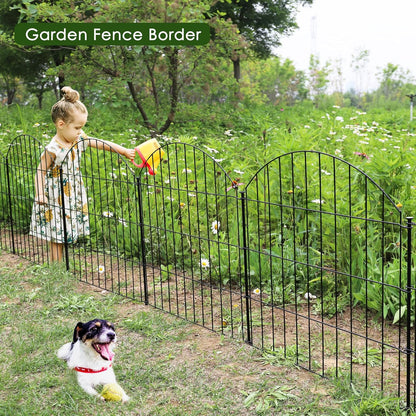 Metal Garden Fence 28in (H) x 37.3ft (L), 16 Panels + 17 Stakes Dog Fences Border Fence Animal Barrier, No Dig Garden Fencing for Yard Flower Bed Patio Outdoor, CTW2816 Black