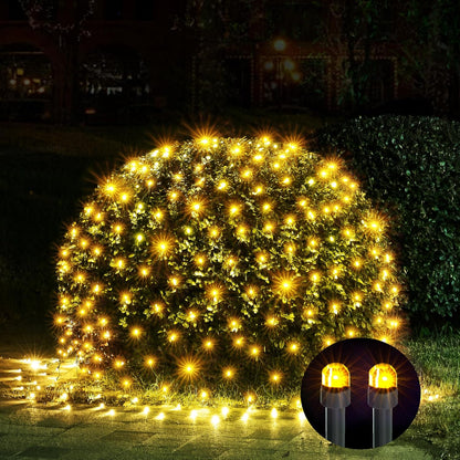 WBao Outdoor Christmas Lights 200LED F8 Big Bulbs, 8.4ft x 5.2ft Christmas Net Lights with 8 Modes, Timer, End to End Connectable, Waterproof for Lawn, Bushes Outdoor Christmas Decorations, Warm White