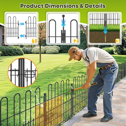 10 Panels Decorative Garden Fence with U-Shape and Latch Gate, 24.01in (H) X 20ft (L) Dog Fence Outdoor for Yard Security, Garden Fencing Includes Deep Stakes