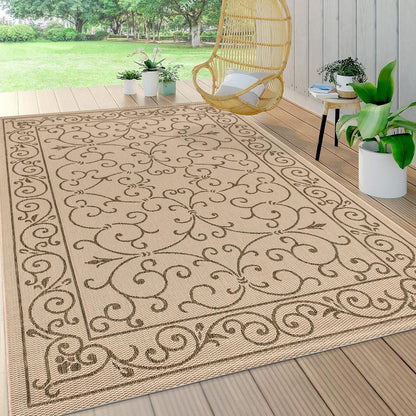 JONATHAN Y Vintage Filigree Indoor Outdoor Area Rug 10X14 Beige/Brown, Charleston Textured Weave for Backyard, Patio, Porch, Easy-Cleaning, High Traffic, Pet-Friendly, Non-Shedding (SMB106A-14)