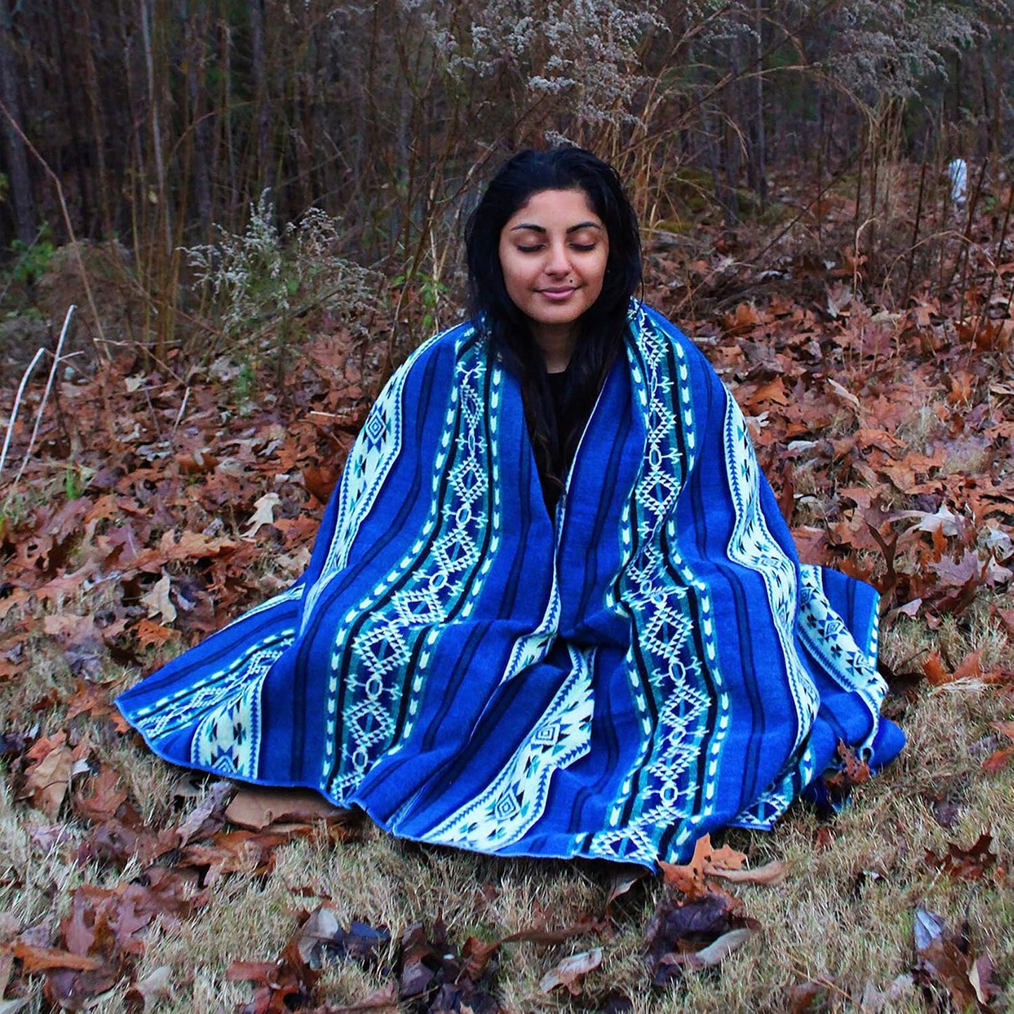 Off the Grid Inca Aztec Throw, Queen, King Blanket | Southwest Indian Navajo Boho Style | Native Cover for Camping, Bedding, Couch, Vanlife | Faux Alpaca, Lightweight, Hypoallergenic (Teal, Throw)