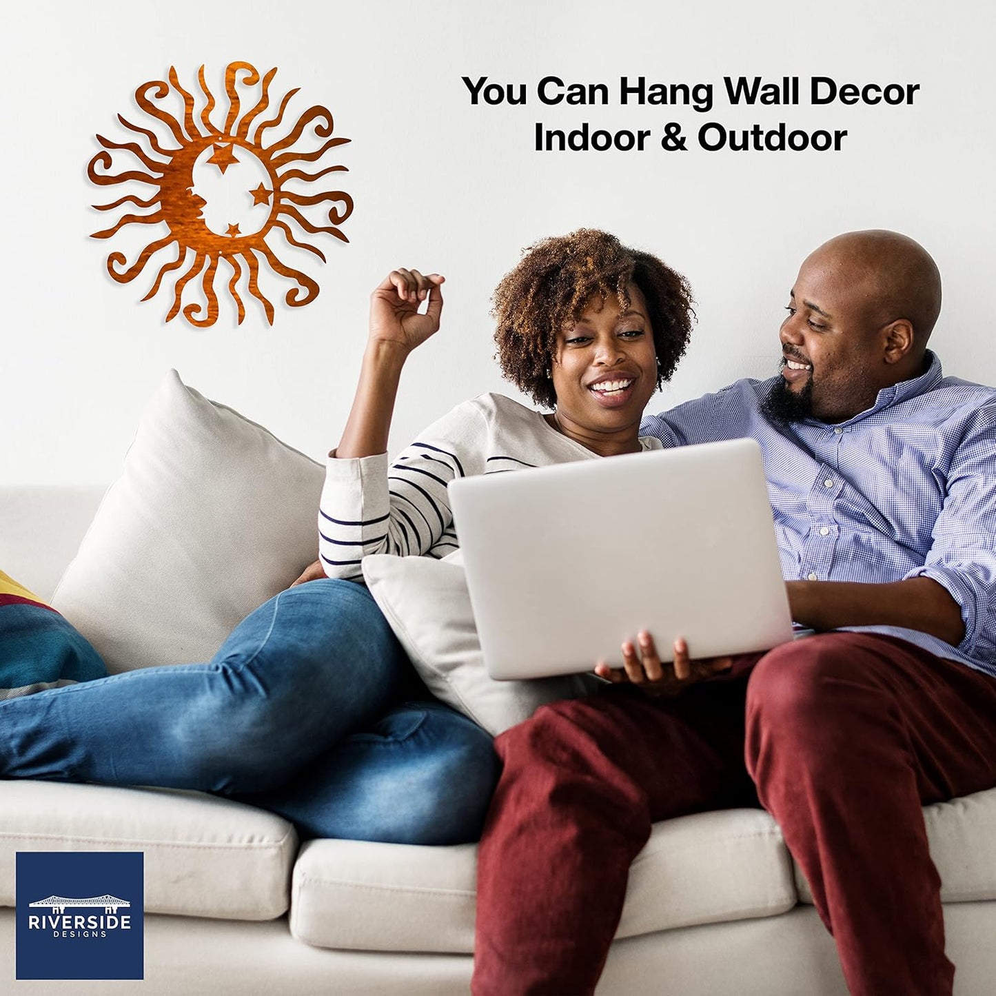 Riverside Designs Wacky Solar Moon Metal Wall Art Steel Outdoor Decor | Heavy-Duty and Waterproof | Made in USA (Copper, 30L x 30W)