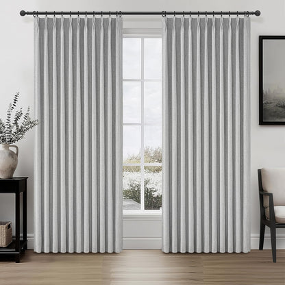 Light Grey Blackout Curtains 70 Inches Extra Wide Pinch Pleated for Sliding Glass Door 2 Panels Set,Viral 96 Inch Long Curtain for Bedroom Thermal Large Window Heavy Drapes (W70xL96x 2 Panels Gray)